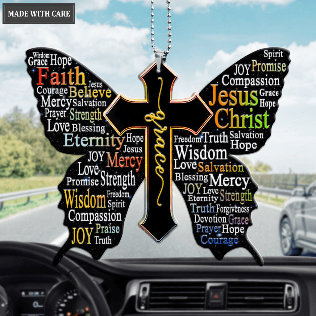 Rainbow Grace Butterfly Jesus Cross Ornament