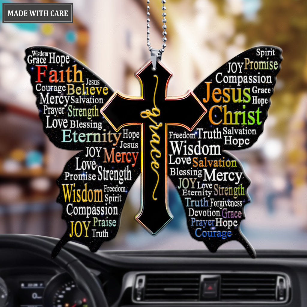 Rainbow Grace Butterfly Jesus Cross Ornament