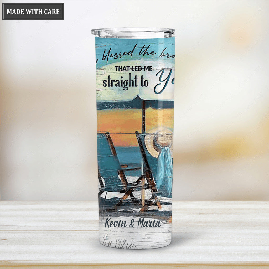 Personalized Blessed The Broken Road Skinny Tumbler