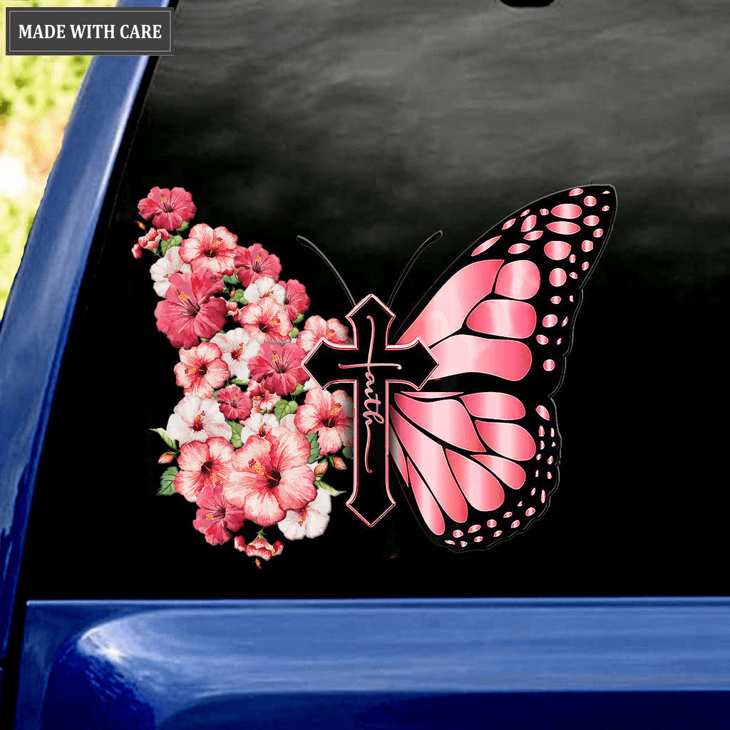 Hibiscus Flower Butterfly Cross Faith Car Sticker