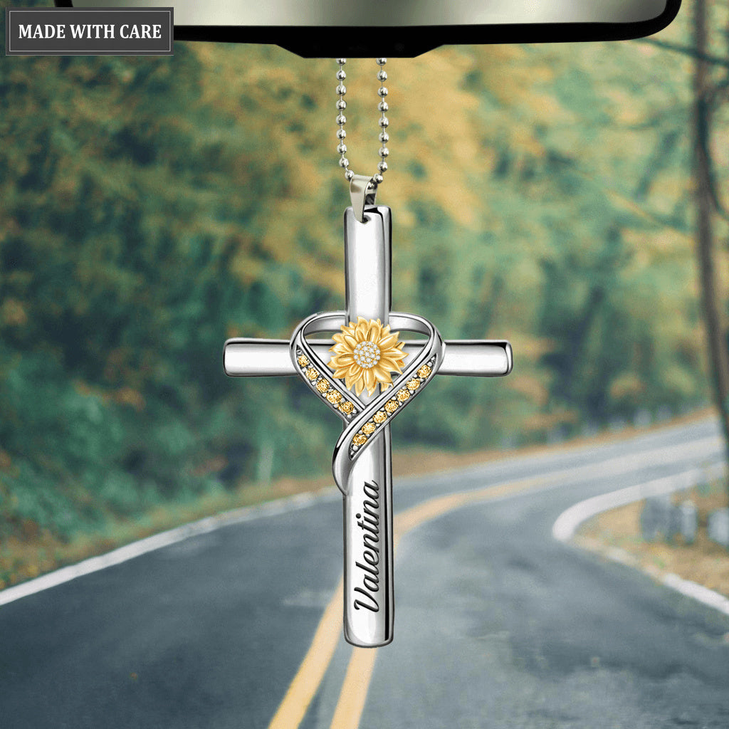 Personalized Sunflower Cross Jewelry Ornament