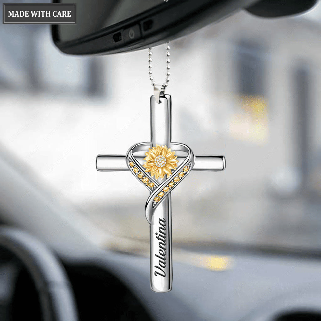 Personalized Sunflower Cross Jewelry Ornament