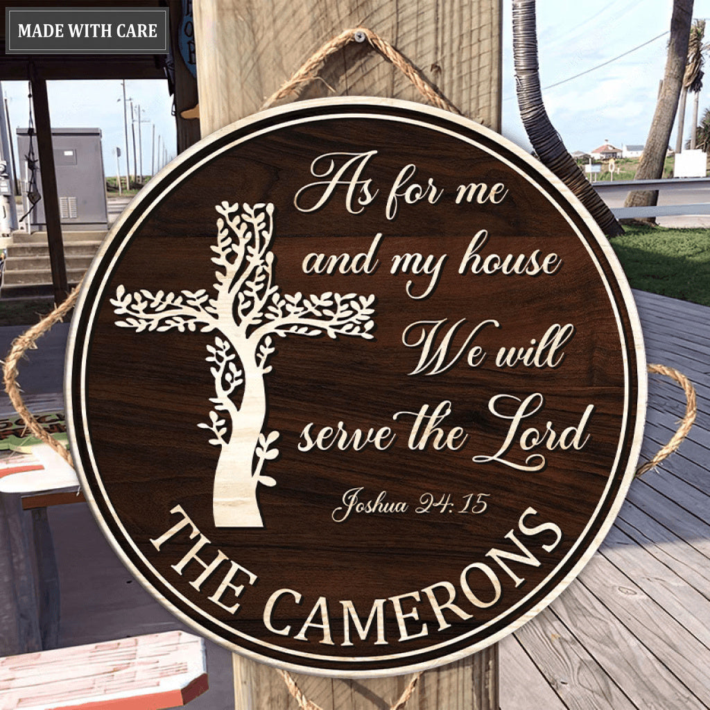 Personalized Cross Living Tree Serve The Lord Circle Sign