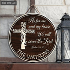 Personalized Cross Living Tree Serve The Lord Circle Sign