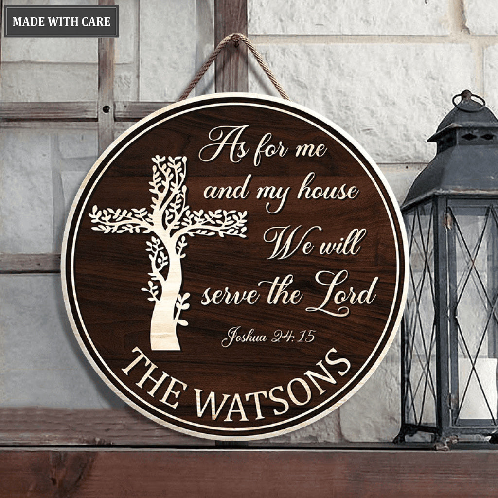 Personalized Cross Living Tree Serve The Lord Circle Sign