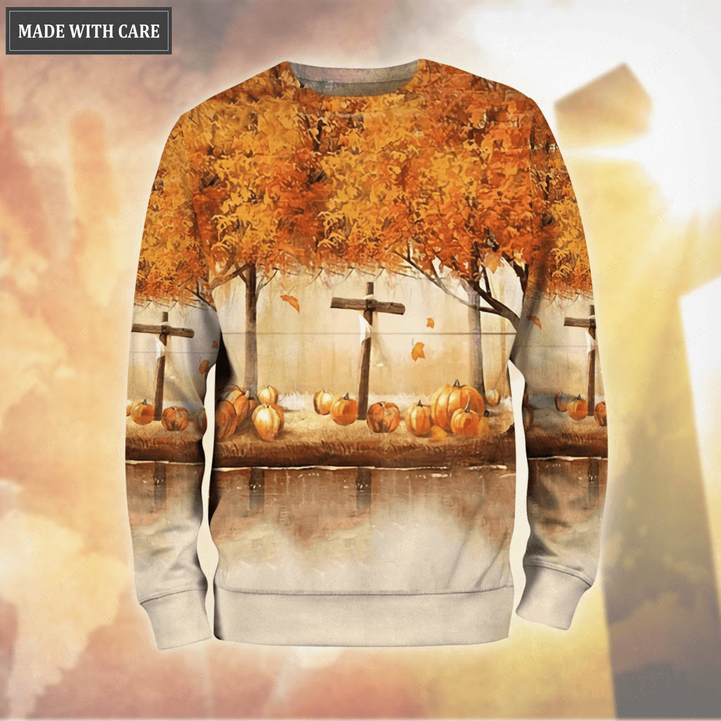 Autumn Maple Cross Fall For Jesus He Never Leaves Hoodie