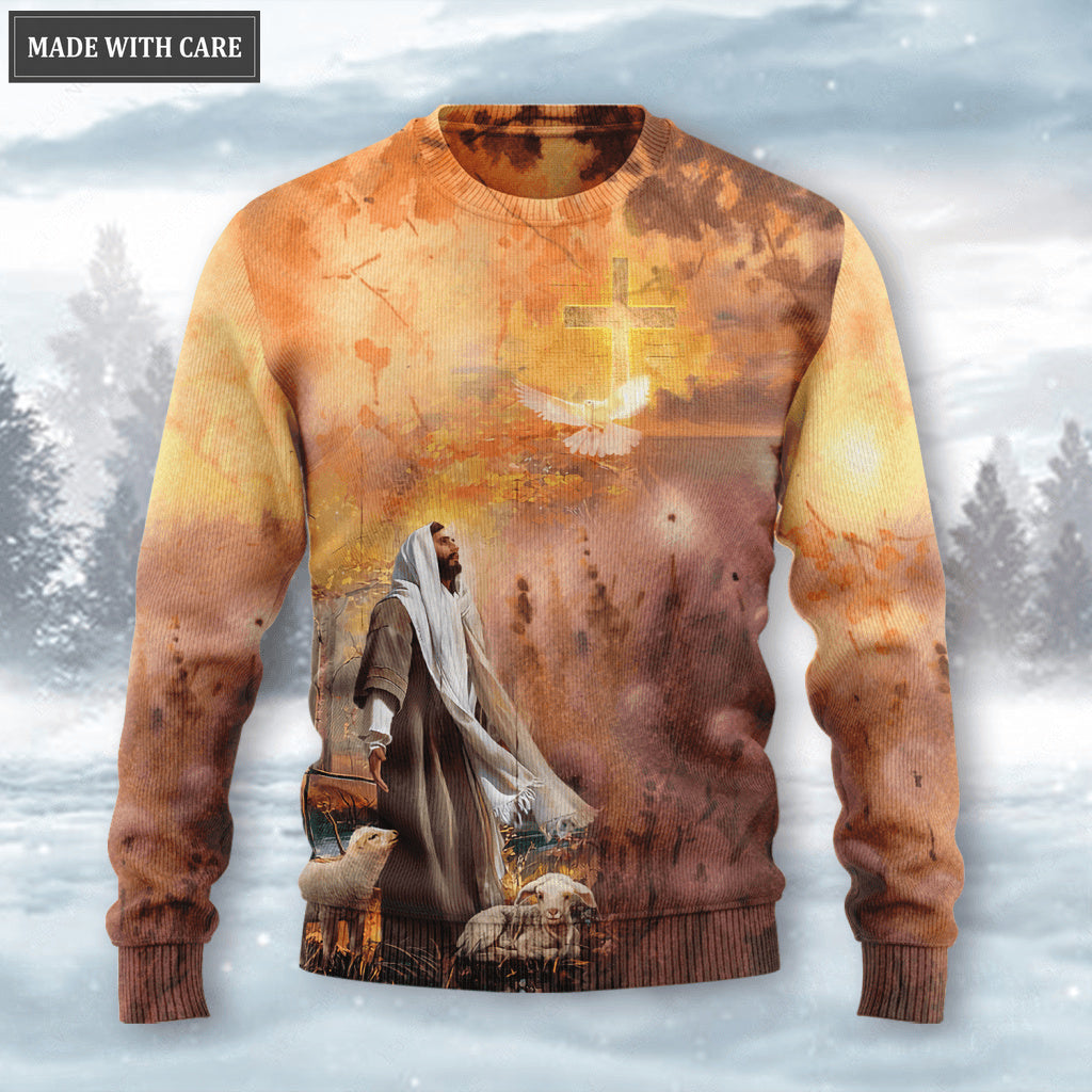 Dandelion Cross Light Peace Dove Fall For Jesus He Never Leaves Wool Sweatshirt