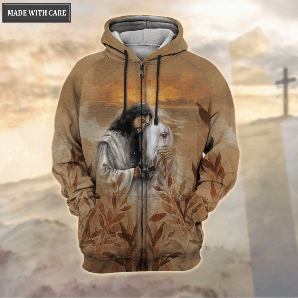 Jesus Love Horse Sunset Cross Trust In God Hoodie