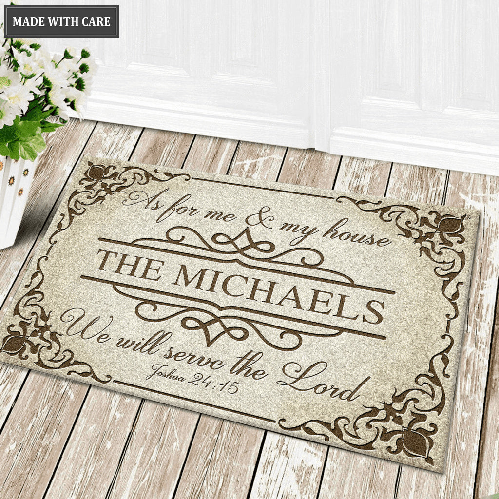 Classic Ornate Border Serve The Lord Personalized Doormat
