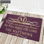 Faux Gold Ornate Monogram Serve The Lord Personalized Doormat