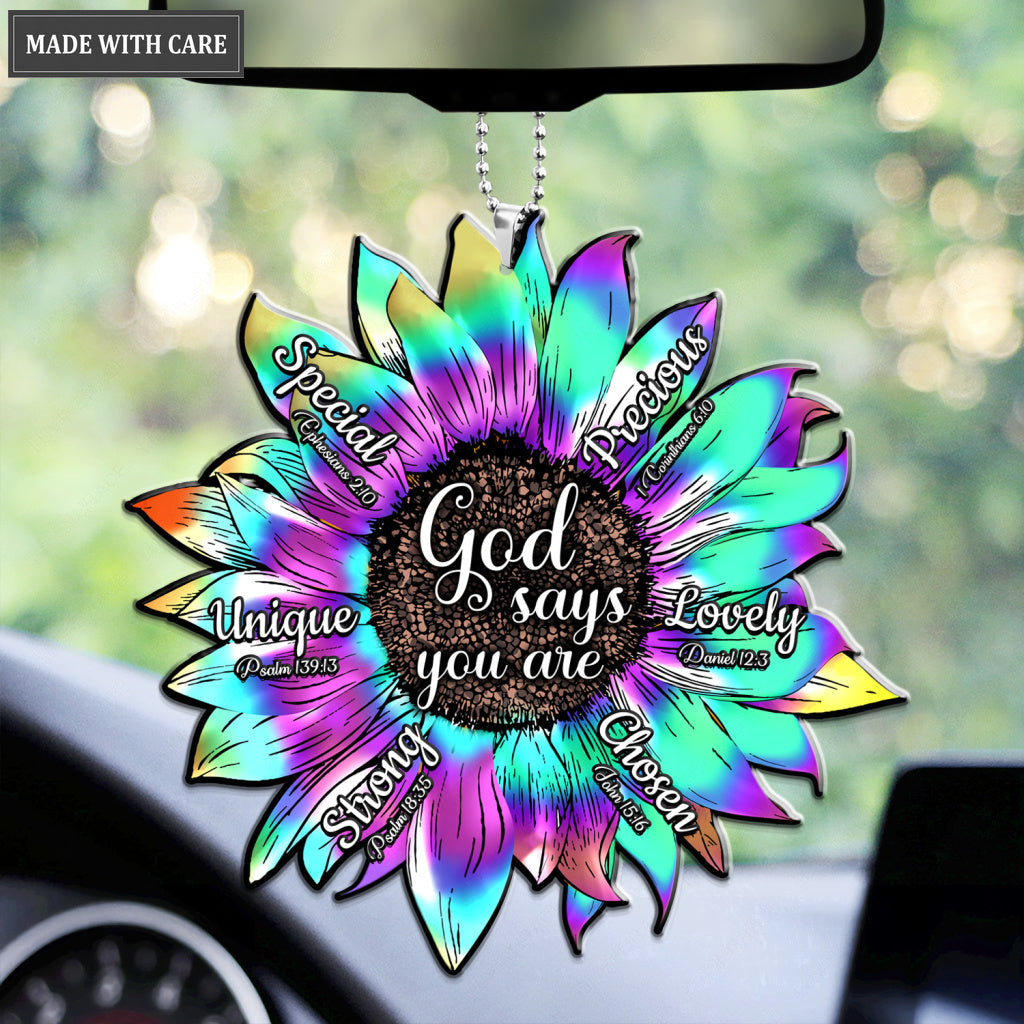 Holographic Tie Dye Sunflower God Says You Are Ornament