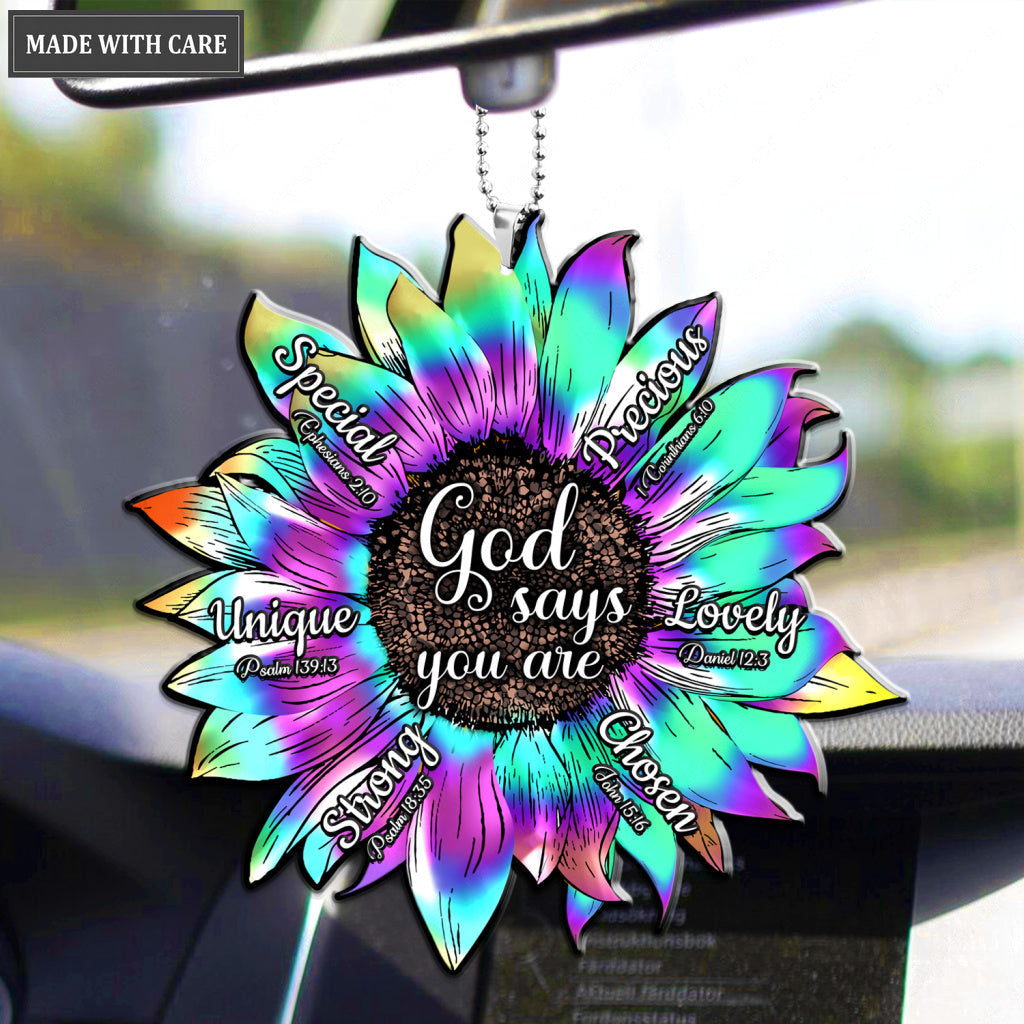 Holographic Tie Dye Sunflower God Says You Are Ornament