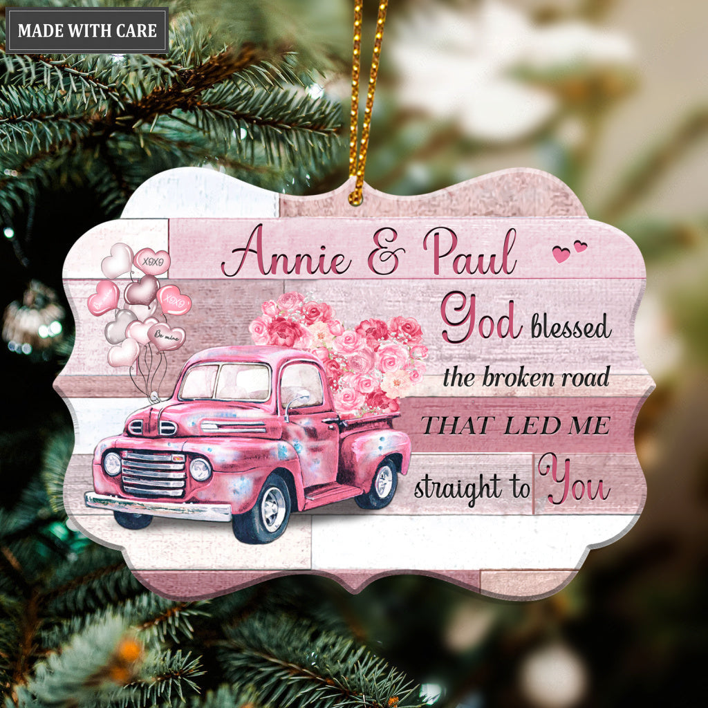 Pink Love Truck God Blessed Personalized Ornament