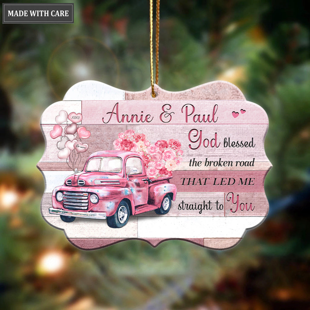 Pink Love Truck God Blessed Personalized Ornament