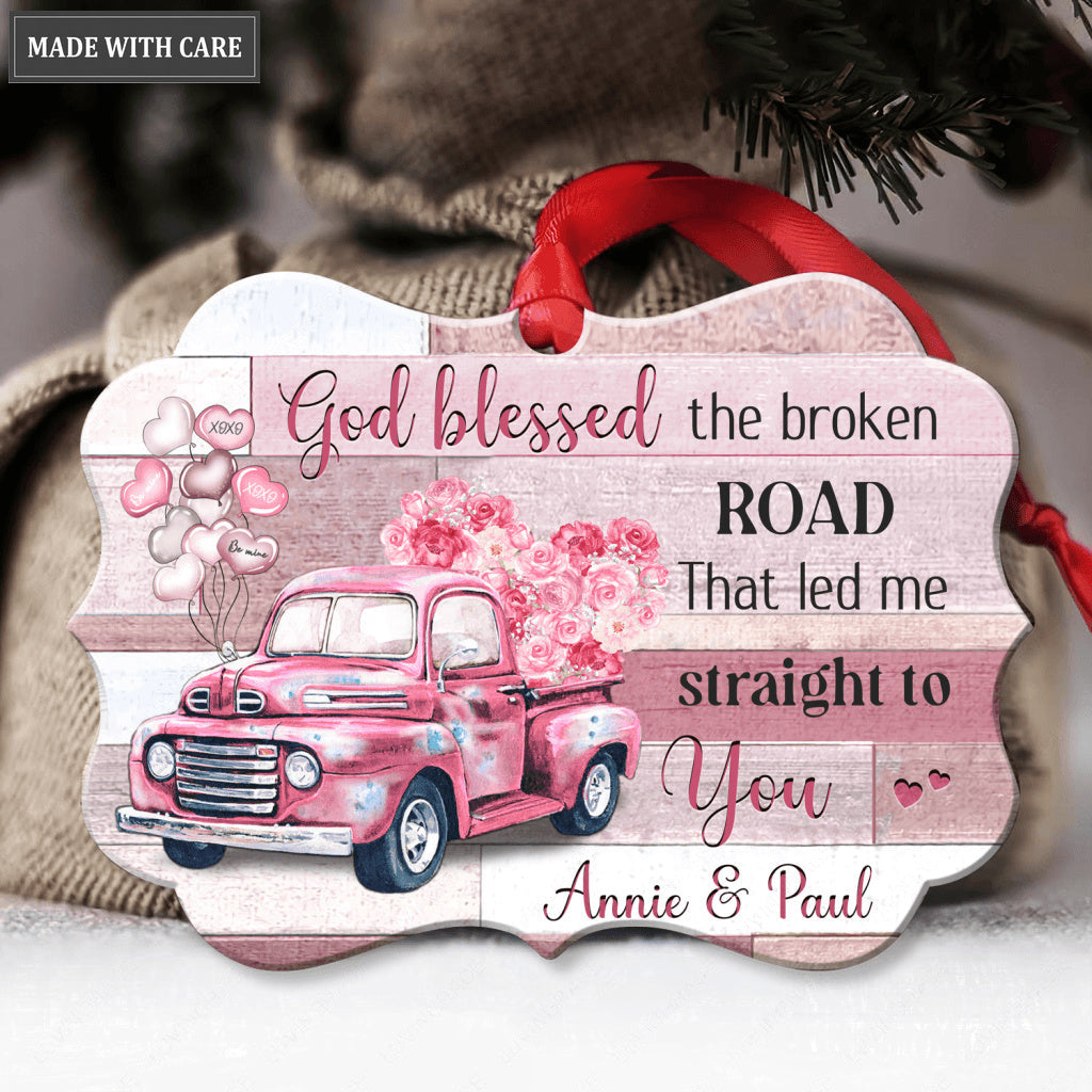 Pink Retro Love Truck God Blessed Personalized Ornament