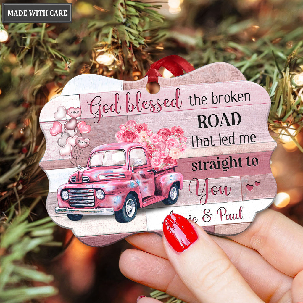 Pink Retro Love Truck God Blessed Personalized Ornament
