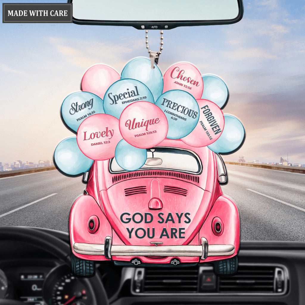 Pink Shiny Vintage Car With Balloons God Says You Are Ornament