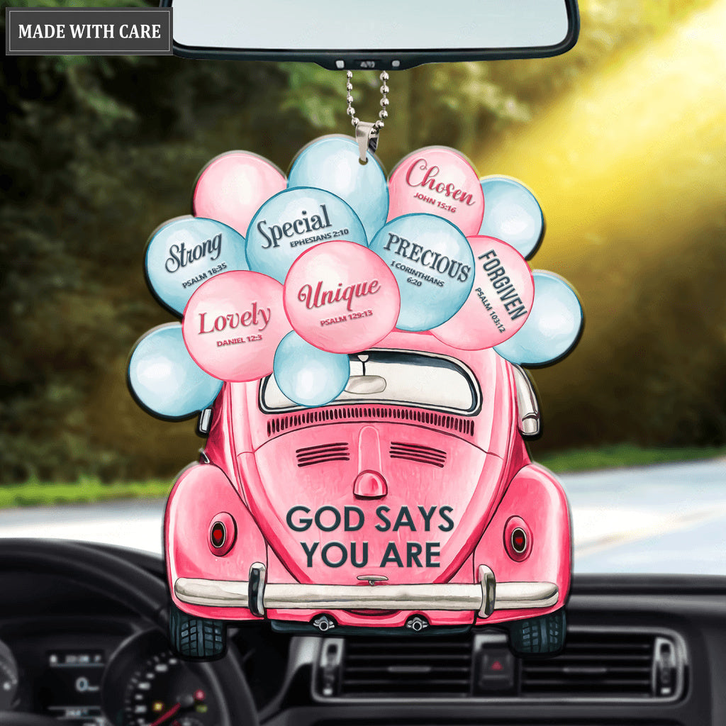 Pink Shiny Vintage Car With Balloons God Says You Are Ornament