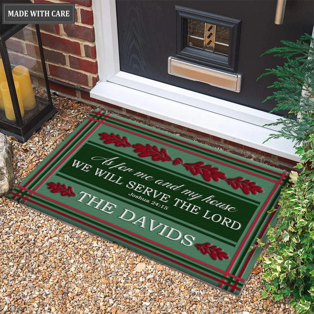 Christmas Oak Leaves As For Me And My House Personalized Doormat