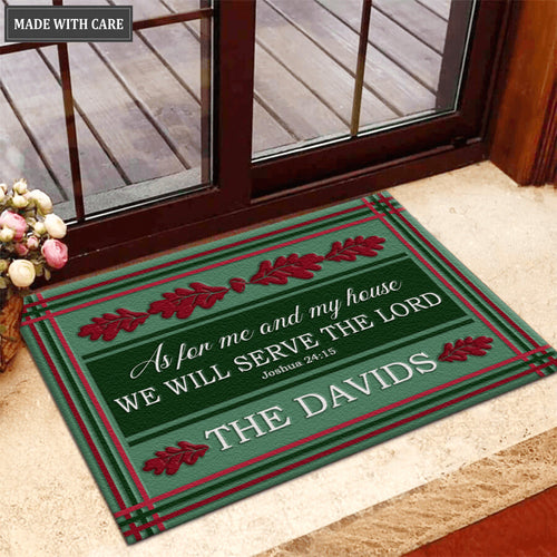 Christmas Oak Leaves As For Me And My House Personalized Doormat
