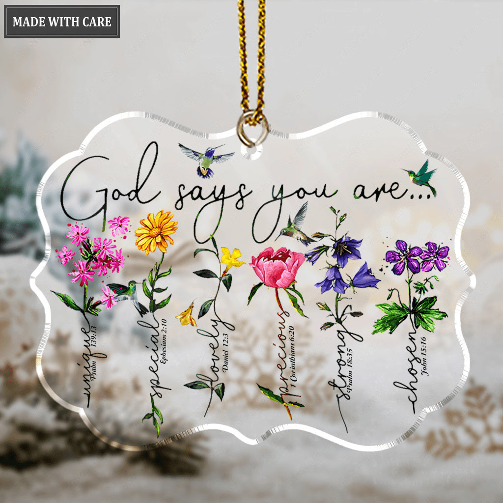 Hummingbird Flowers God Says You Are Transparent Ornament