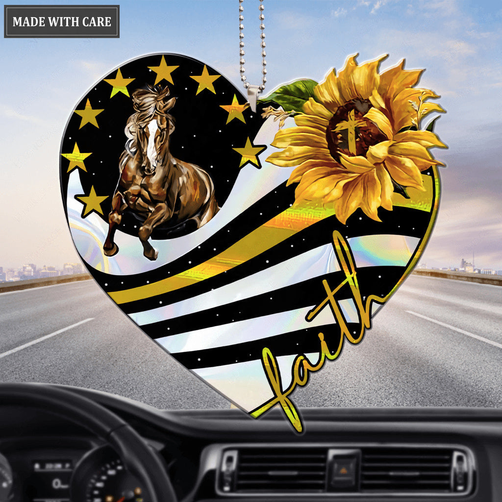 Running Horse Faith Sunflower Heart Ornament