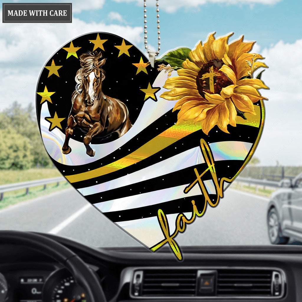 Running Horse Faith Sunflower Heart Ornament