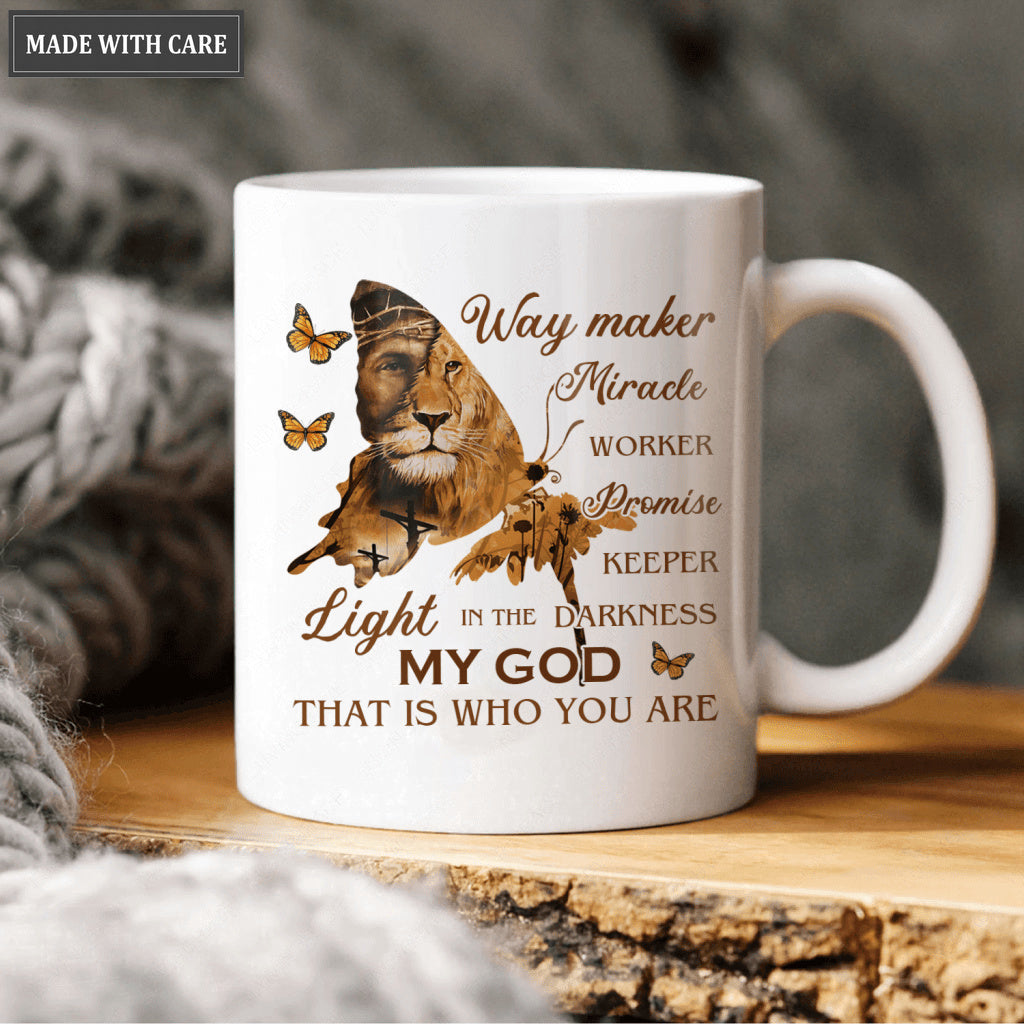 Christian Lion Butterfly Flower Way Maker My God Mug