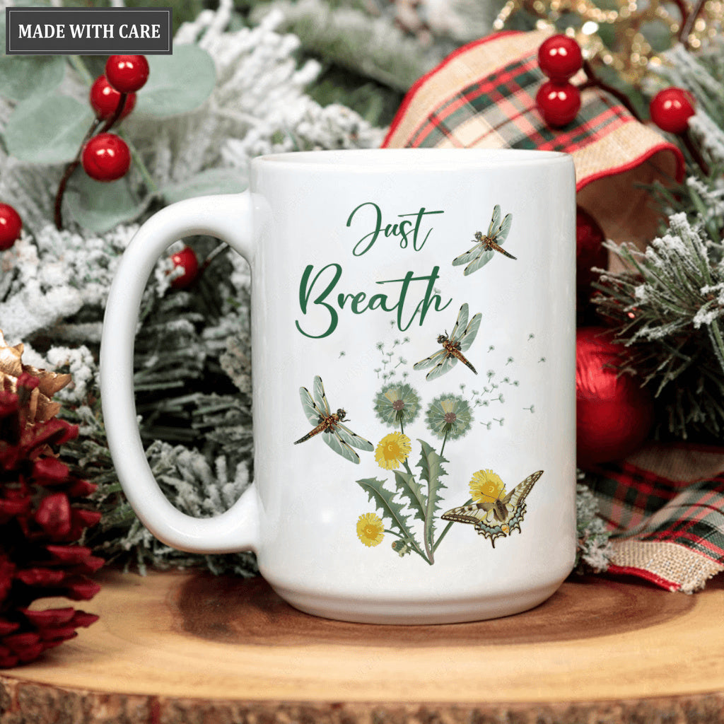 Dandelion Dragonfly Just Breath Mug