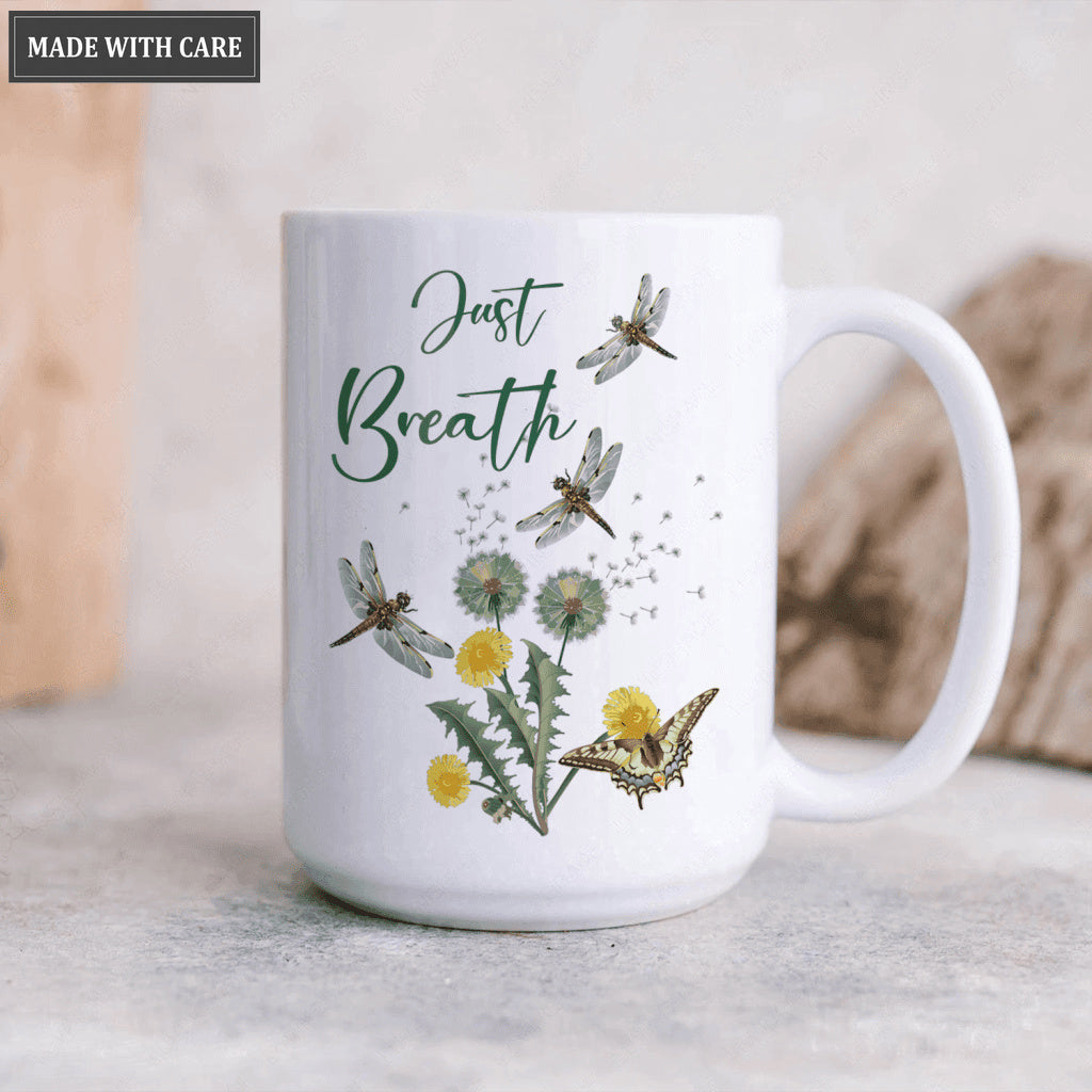 Dandelion Dragonfly Just Breath Mug