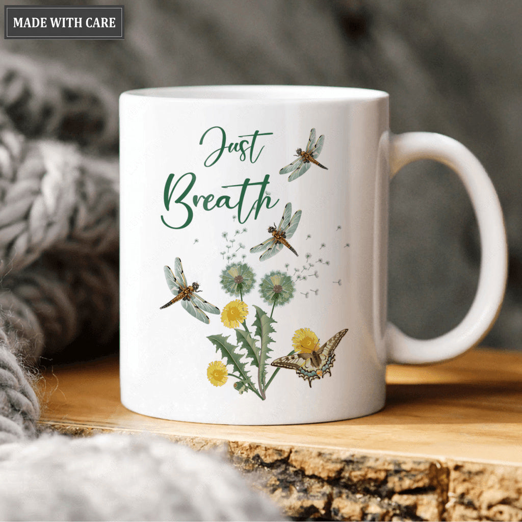 Dandelion Dragonfly Just Breath Mug