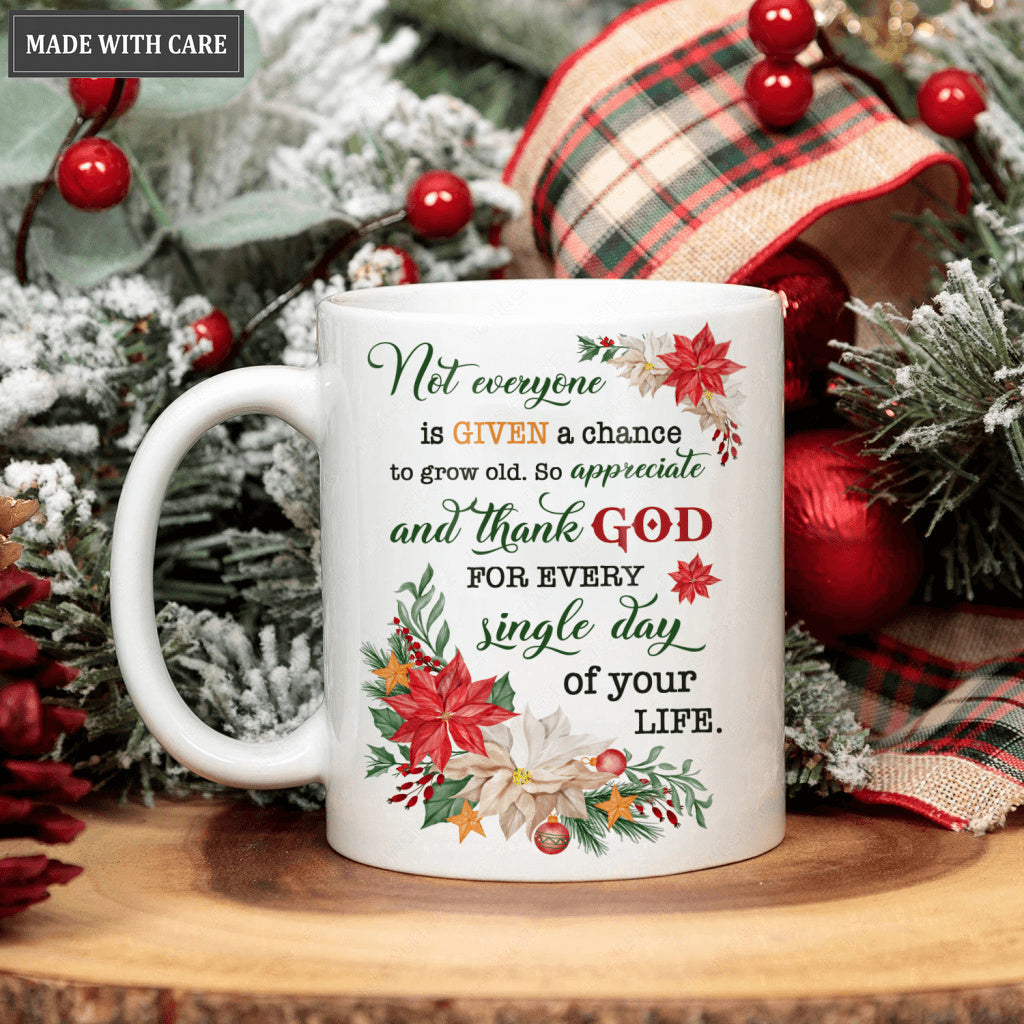 Poinsettia Floral Thank God Mug