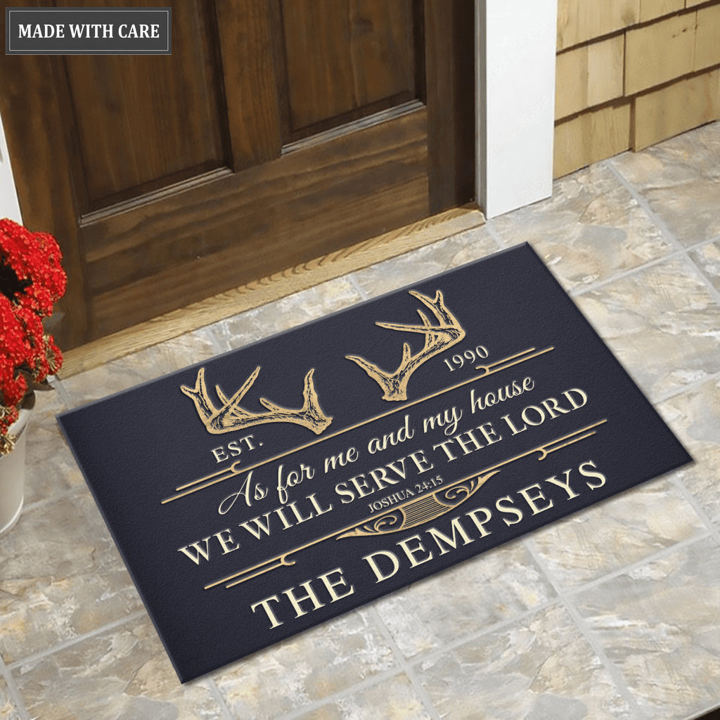 Deer Antler Serve The Lord Personalized Doormat