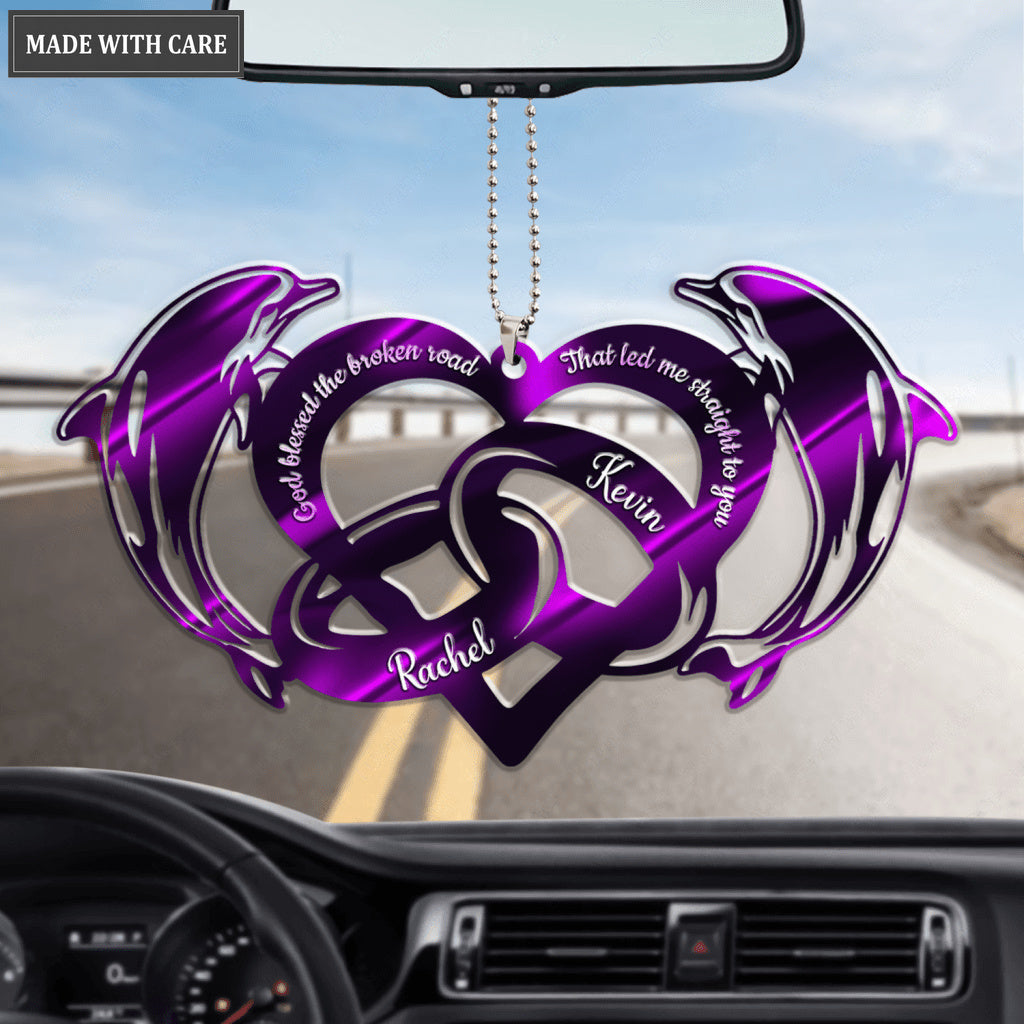 Purple Dolphin And Couple Rings God Blessed Personalized Ornament