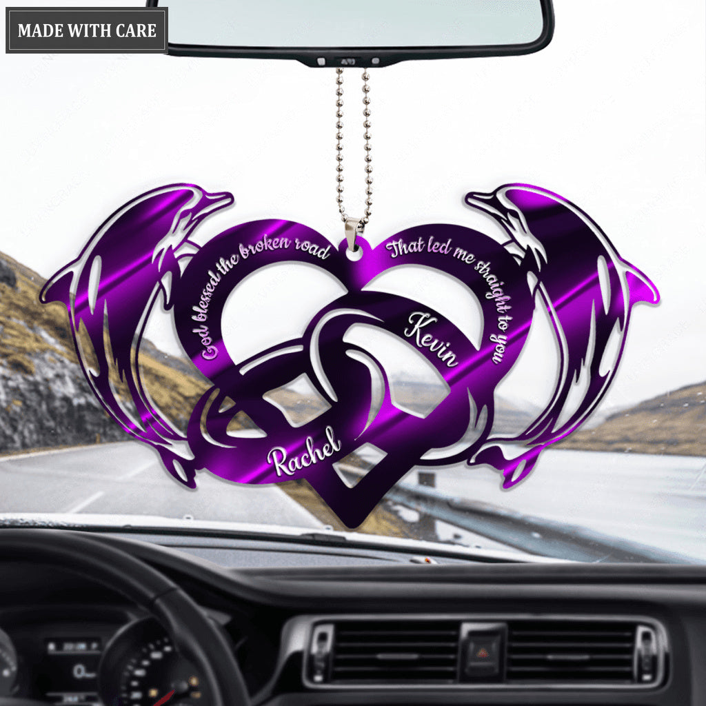 Purple Dolphin And Couple Rings God Blessed Personalized Ornament