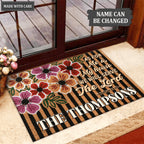 Floral Stripes Serve The Lord Personalized Doormat