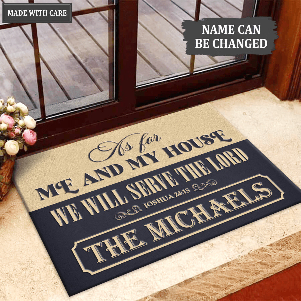 Personalized Half Navy Half Gold Serve The Lord Doormat