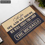 Personalized Half Navy Half Gold Serve The Lord Doormat