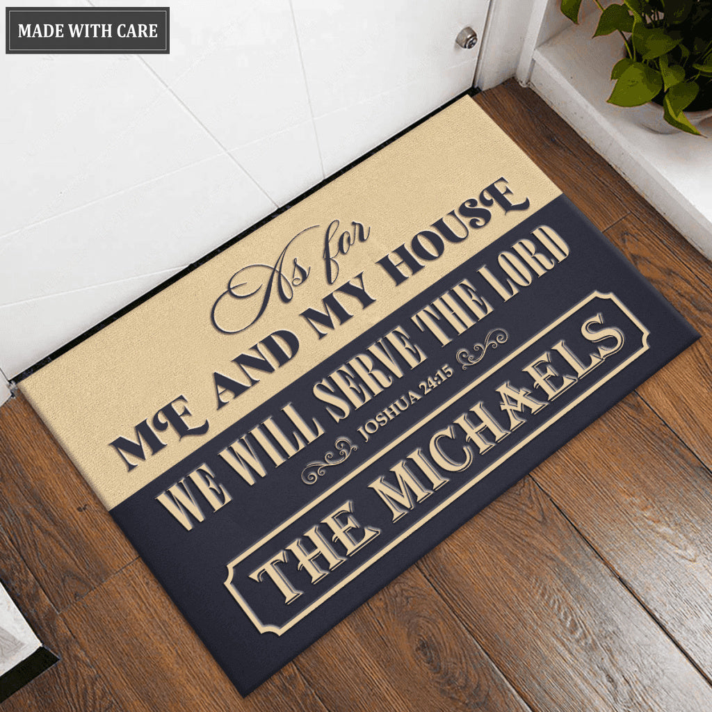 Personalized Half Navy Half Gold Serve The Lord Doormat
