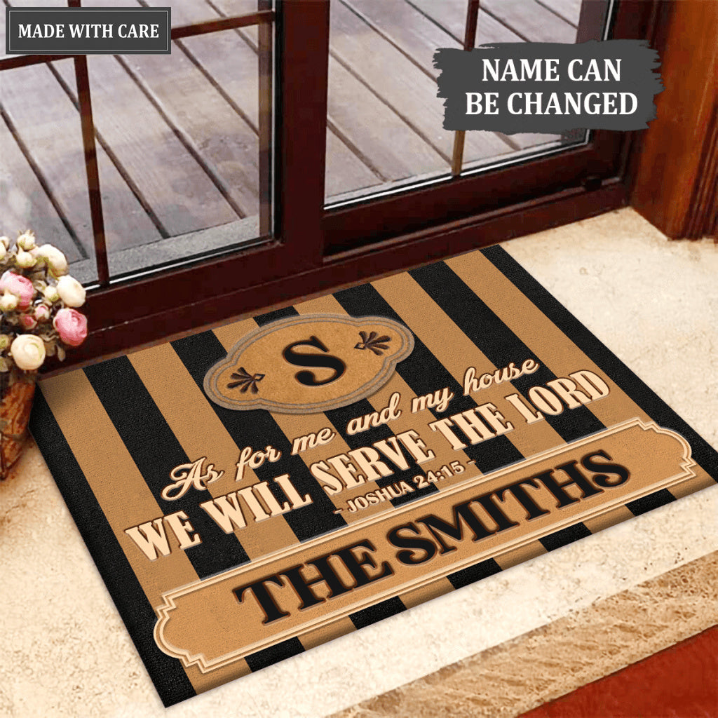 Stripe Monogrammed Serve The Lord Personalized Doormat