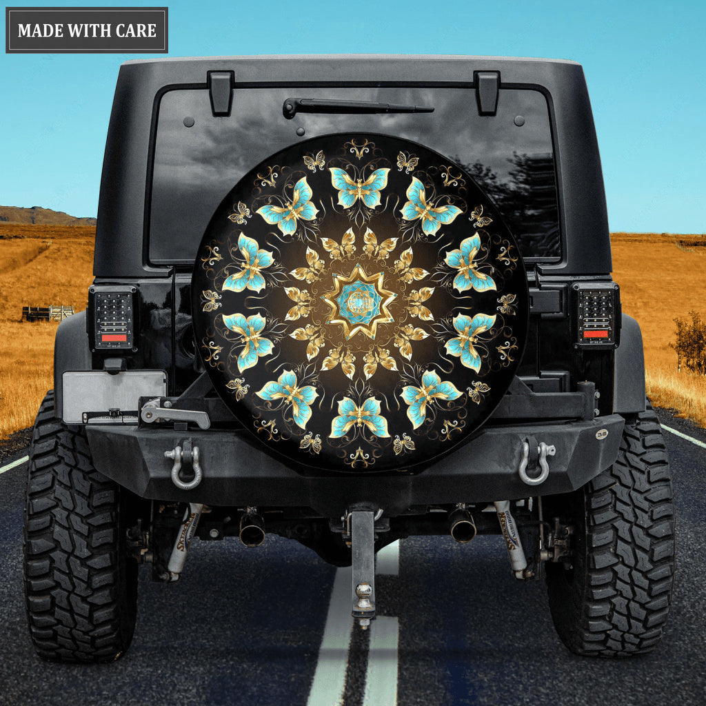 Mandala Of Golden Butterflies Tire Cover Car Accessories