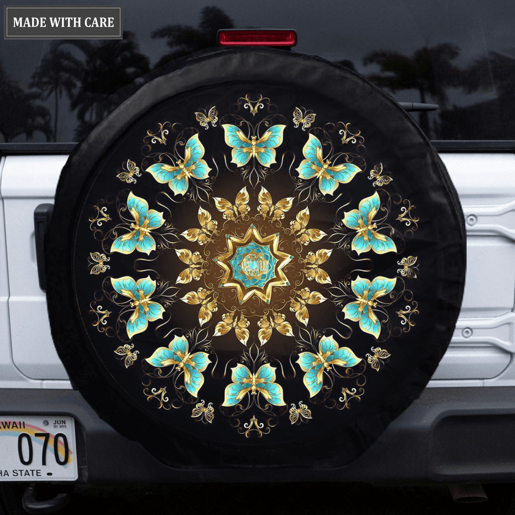 Mandala Of Golden Butterflies Tire Cover Car Accessories