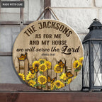 Personalized Sunflower Fence Butterfly Serve The Lord Circle Sign