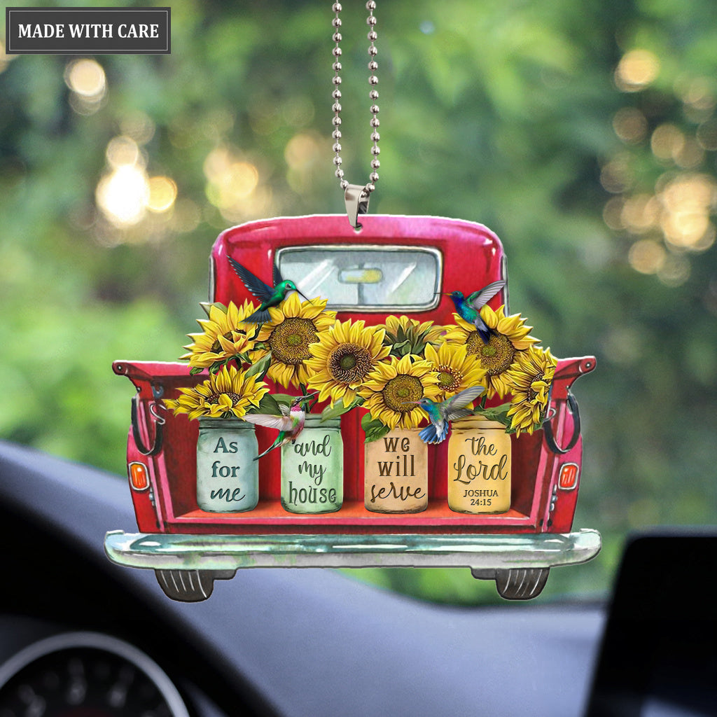 Sunflower Pots Truck Serve The Lord Ornament