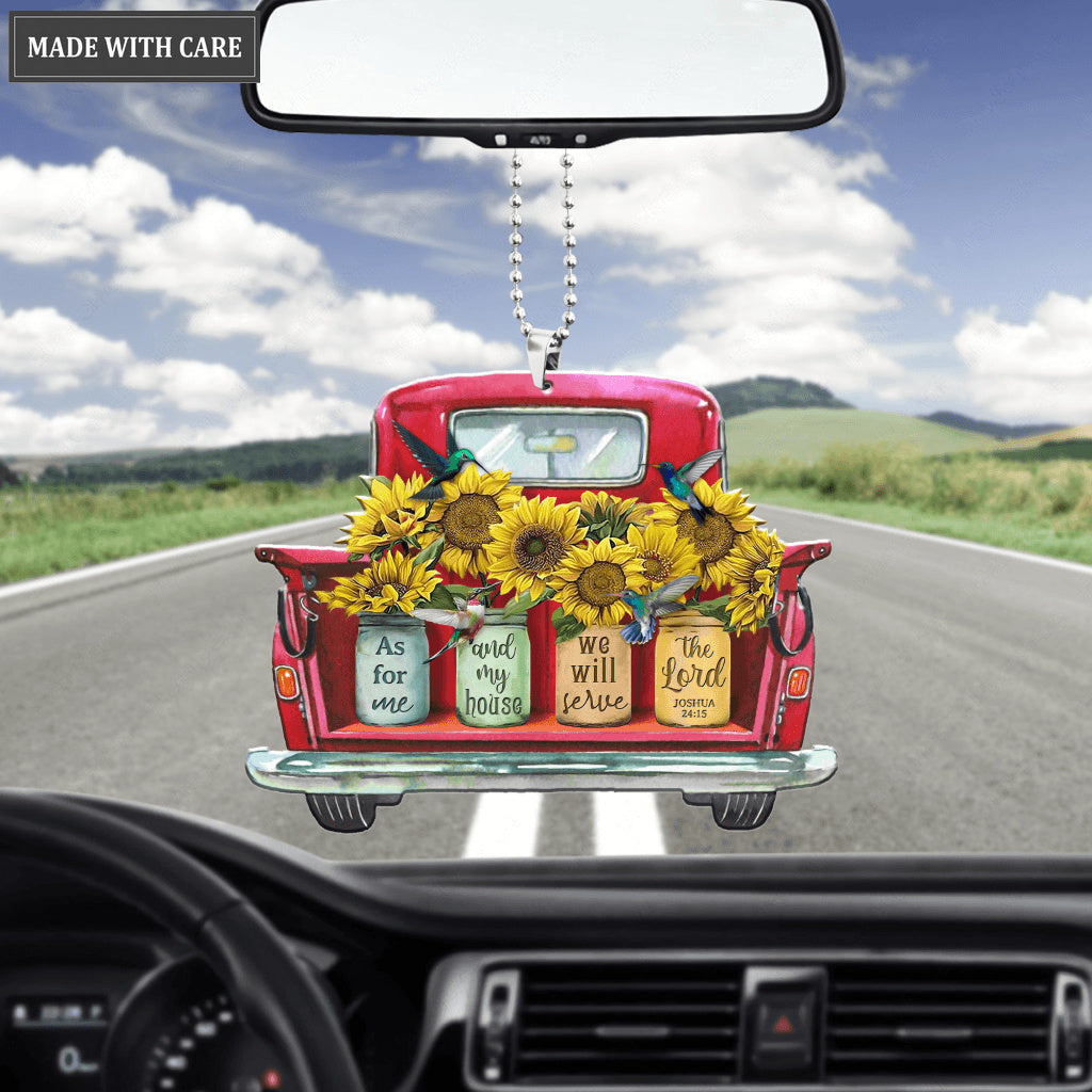 Sunflower Pots Truck Serve The Lord Ornament