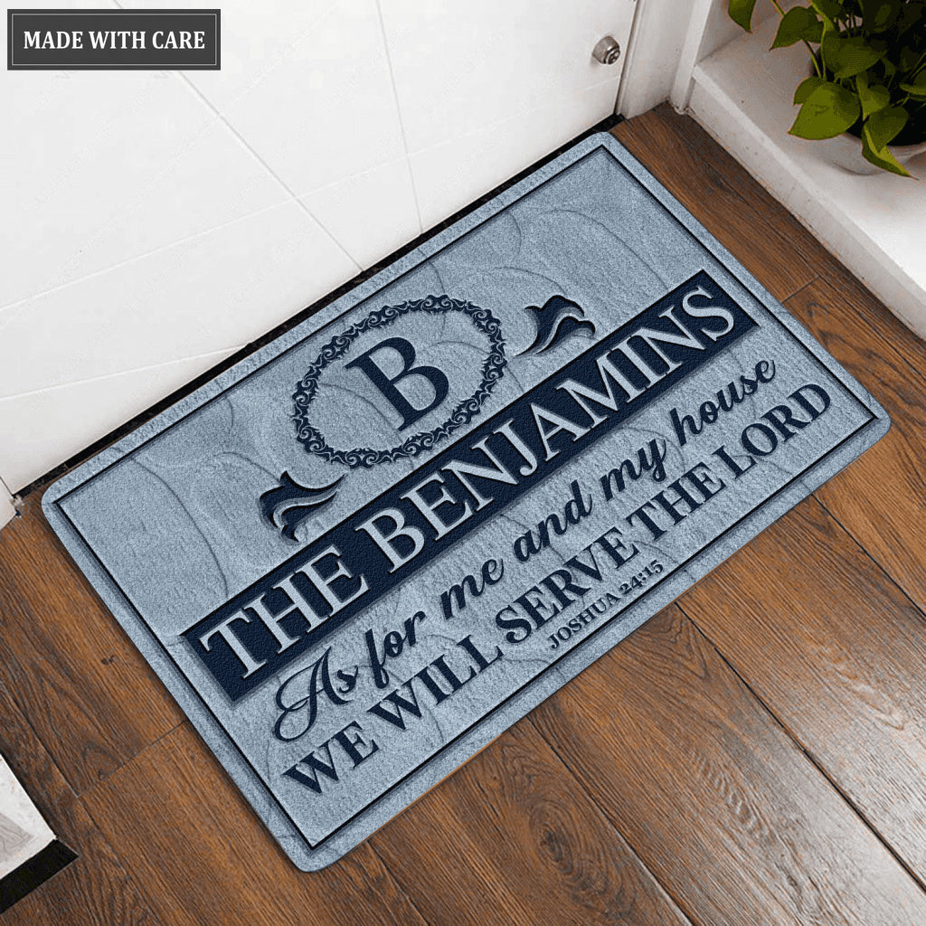 Printfamily L202 Blue Sky Vintage Monogram Collection As For My House Personalized Doormat