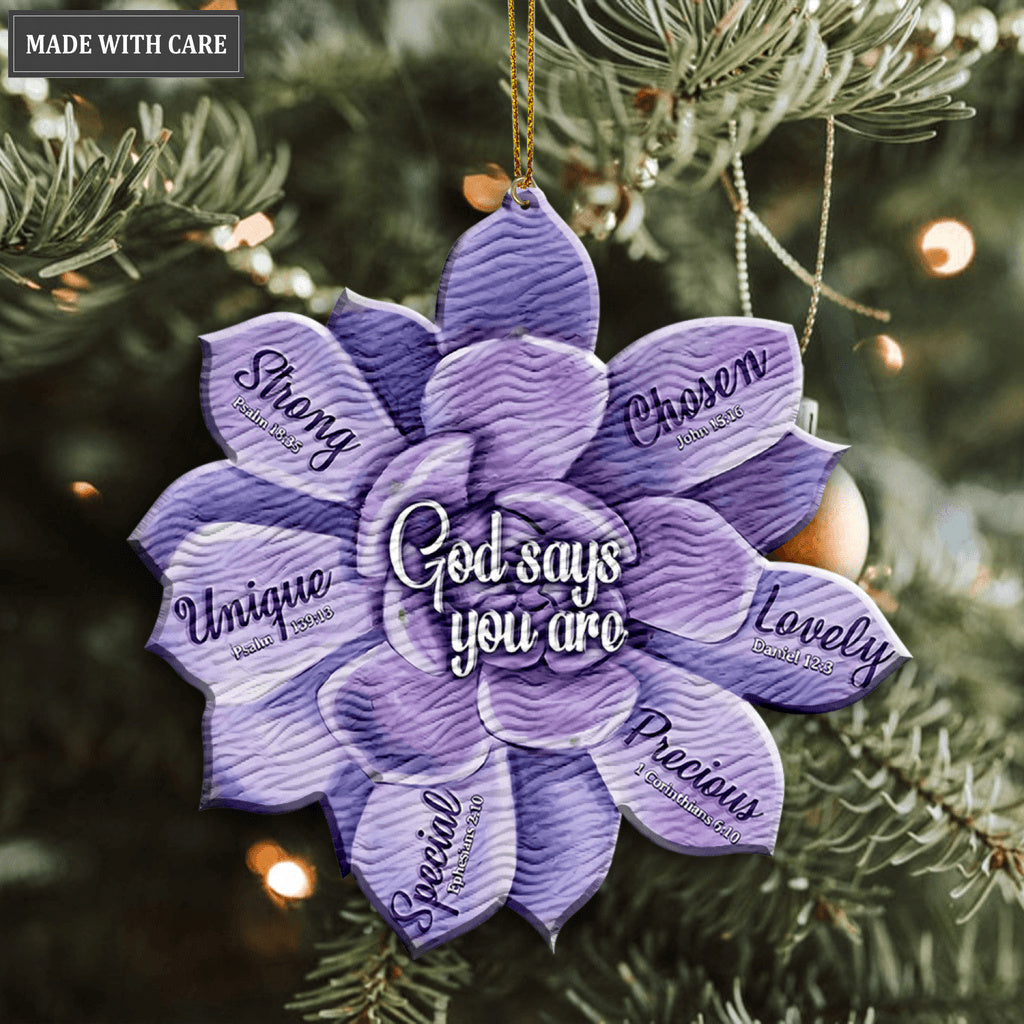 Purple Succulent God Says You Are Jesus Christian Lover Wood Engraved Ornaments