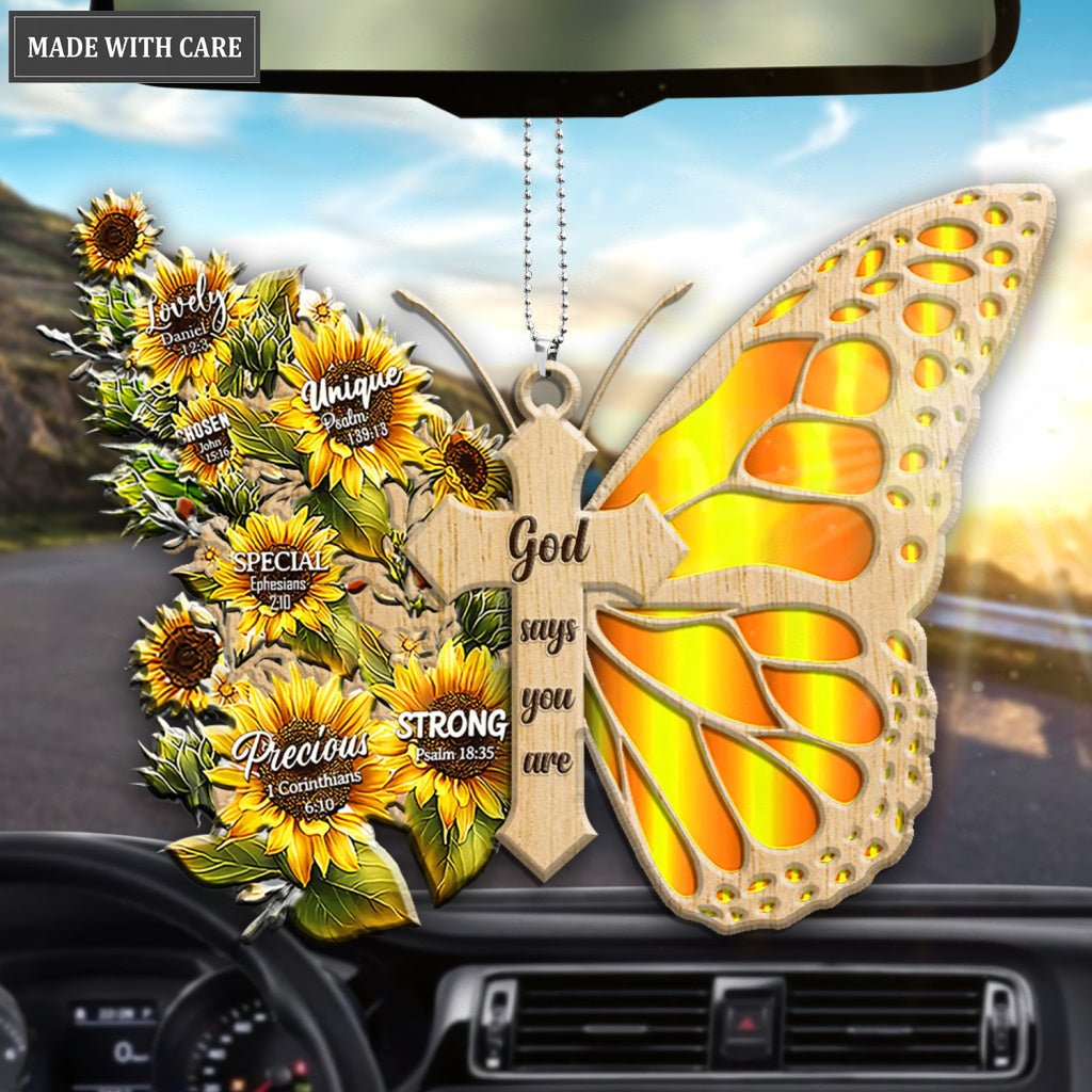 Sunflower Butterfly God Says You Are Jesus Christian Lover Wood Engraved Ornaments