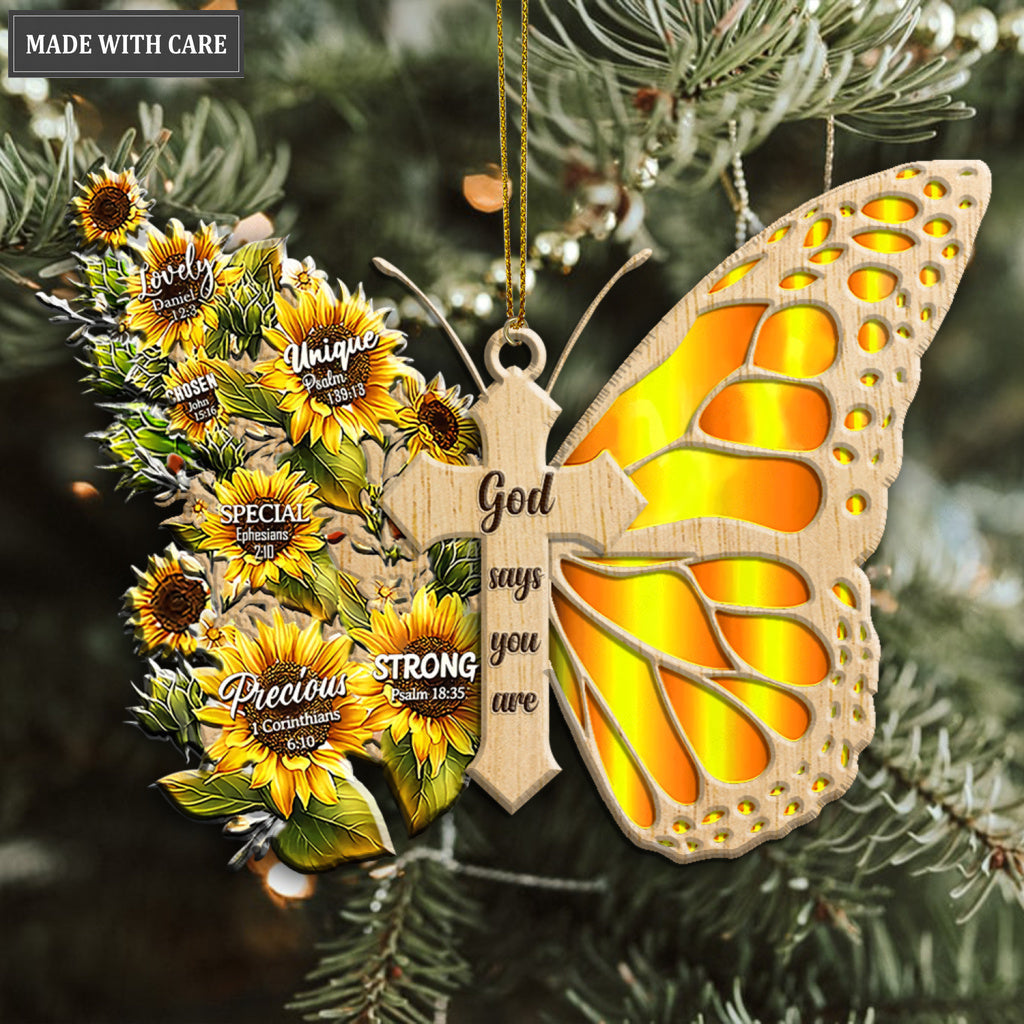 Sunflower Butterfly God Says You Are Jesus Christian Lover Wood Engraved Ornaments