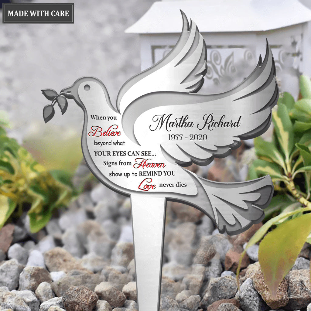 Personalized Dove When You Believe Plaque Stake